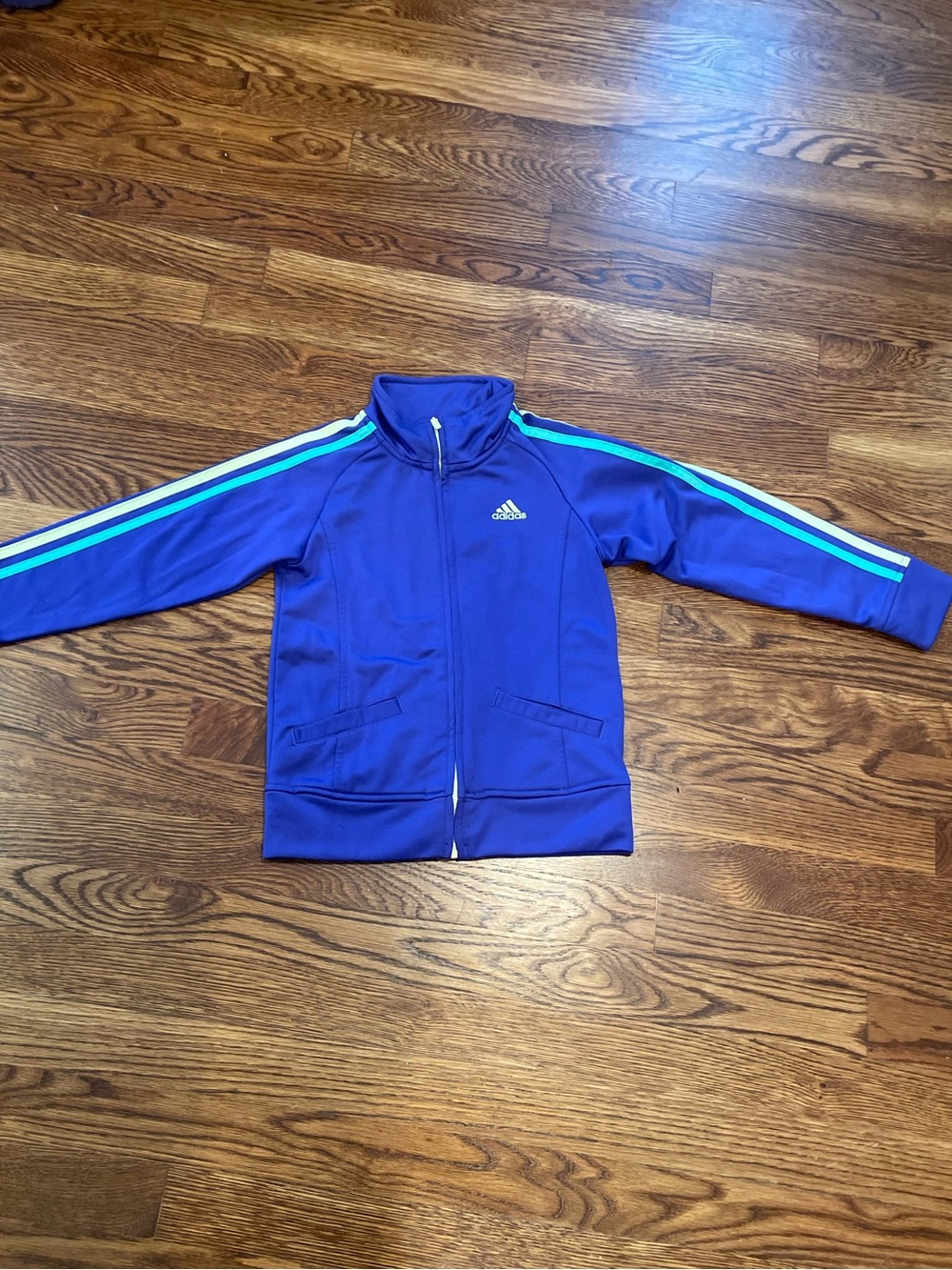 adidas Blue Zip-Up Athletic Jacket with Light Blue Trim - Picture 2 of 7